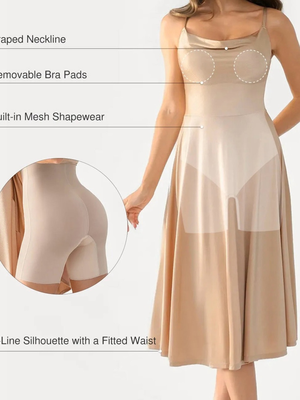 Shapewear Strappy Cowl Neck Fit
& Flare Midi Dress - Picture 2 of 10